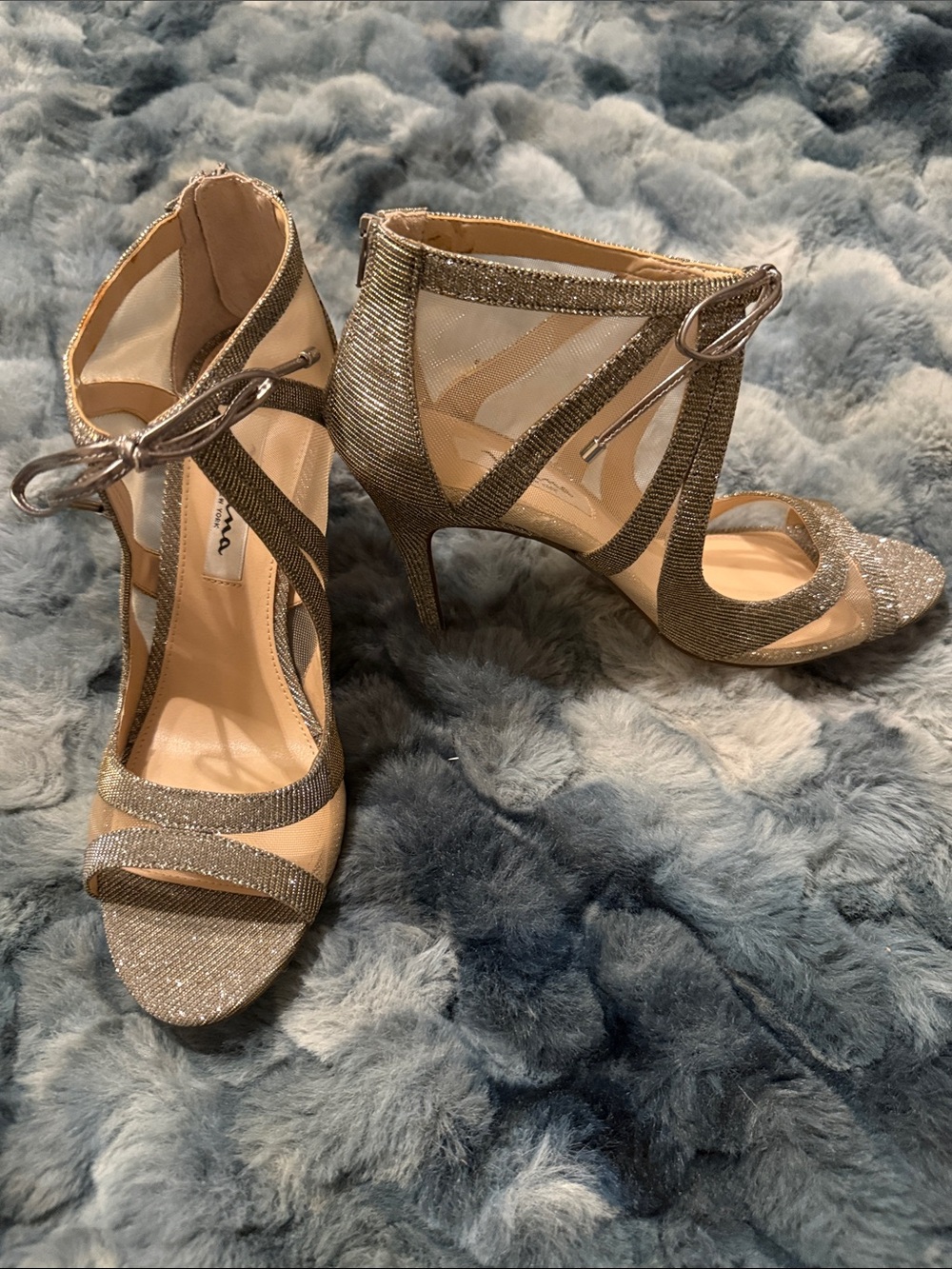 Nina Glitter Gold Mesh Ankle-Tie High Heel Sandals